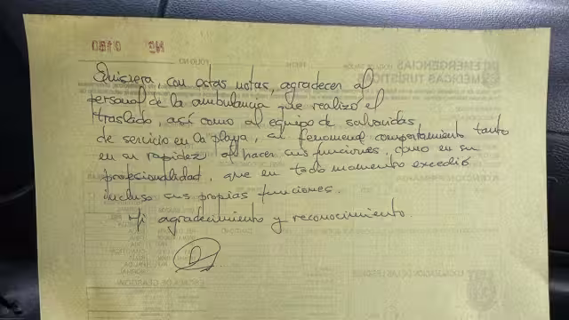 Por medio de una carta, el turista agradeció al equipo de emergencias de la ambulancia y los salvavidas que lograron salvarlo