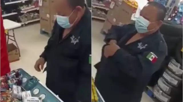 Un hombre uniformado como policía municipal fue captado mientras intentaba robar varios productos de un supermercado