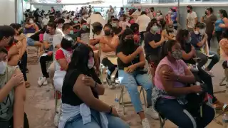 Los solicitantes comenzaron a llegar a los centros de aplicación desde las 6:00 horas, formando largas filas afuera de las sedes