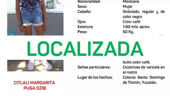Adolescente yucateca es localizada tras semanas de su desaparición Adolescente yucateca es localizada tras semanas de su desaparición