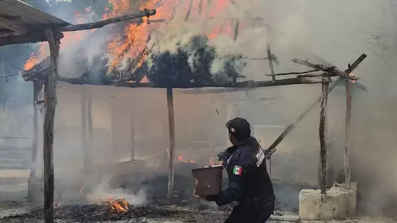 El fuego consumió en su totalidad la palapa de huano y madera El fuego consumió en su totalidad la palapa de huano y madera