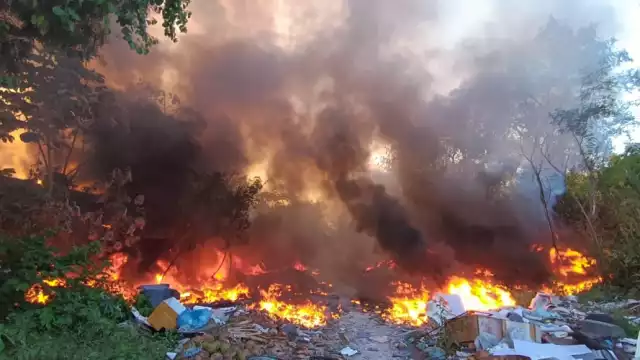 Basura de todo tipo, fue calcinada está tarde en un predio utilizado como basurero clandestino ubicado en la Región 209