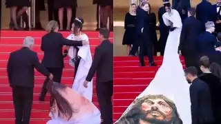 Actriz Massiel Taveras causa polémica por vestido con rostro de Jesús que usó en Cannes
