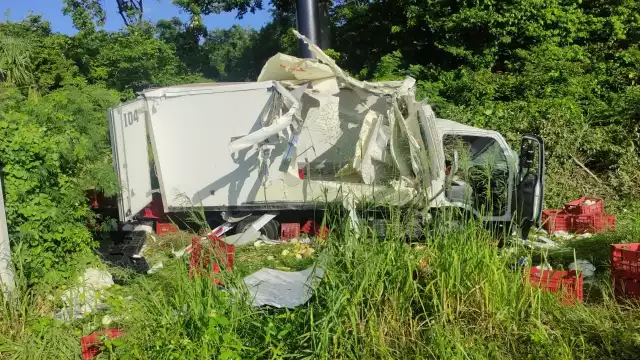 La unidad terminó entre la maleza luego de chocar contra un poste en la carretera federal Cancún-Playa del Carmen
