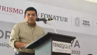 Javier May Rodríguez, director de Fonatur durante su participación en el Foro Tren Maya en Tabasco. Foto: Fonatur