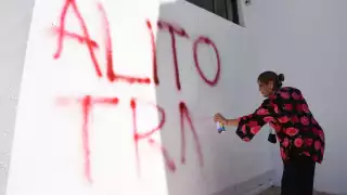 Elisa Hernández Romero fue captada al momento de vandalizar con pintura roja