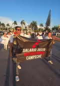 Trabajadores del IMSS marcharon en Campeche exigiendo mejores salarios y la destitución de sus líderes sindicales.