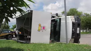 El peso de la línea blanca que transportaba causó que volcara sobre el camellón