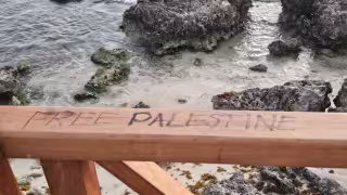 Detienen a probable vándalo en el ‘Paseo de las Sirenas’ de Isla Mujeres por pintar mensajes a favor de Palestina