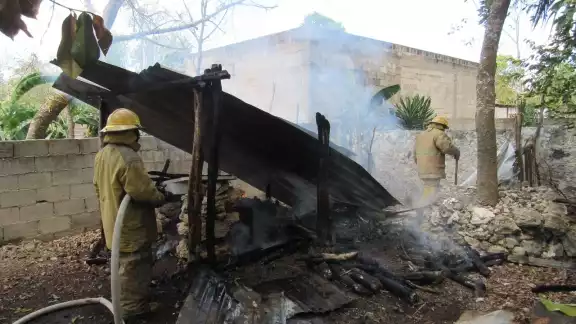 El incendio consumió una palapa y leña acumulada El incendio consumió una palapa y leña acumulada