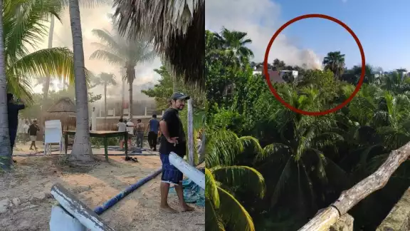 Lugareños acudieron con extinguidores para sofocar las llamas en el hotel de Holbox, donde el humo se percibió a varios metros de distancia Lugareños acudieron con extinguidores para sofocar las llamas en el hotel de Holbox, donde el humo se percibió a varios metros de distancia