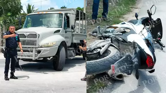 La motocicleta quedó tirada a unos metros del sitio del choque, mientras que el lesionado fue atendido por paramédicos en la carretera transversal de Cozumel La motocicleta quedó tirada a unos metros del sitio del choque, mientras que el lesionado fue atendido por paramédicos en la carretera transversal de Cozumel