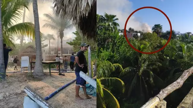 Lugareños acudieron con extinguidores para sofocar las llamas en el hotel de Holbox, donde el humo se percibió a varios metros de distancia