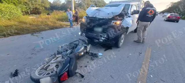 Accidente en la carretera federal 307 tramo Tulum deja un joven motociclista lesionado