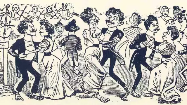 Grabado de José Guadalupe Posada sobre el 'baile de los 41'