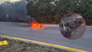 Familia derrapa y su moto termina calcinada en la avenida 115 de Playa del Carmen