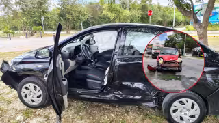 Fuerte accidente en avenida Cancún  deja dos vehículos con daños materiales