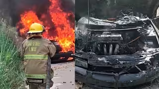 Falla mecánica provoca incendio y destruye por completo un automóvil en Chetumal