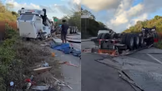 Camión de carga vuelca en el tramo Felipe Carrillo Puerto–Tulum