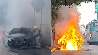 Incendio de camioneta Volvo provoca caos vial en la entrada a Puerto Morelos
