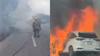 Taxi de Playa del Carmen termina calcinado en la carretera 307 salida a Cancún