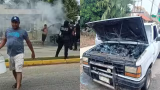 A cubetazos y con un extintor logran sofocar incendio de camioneta en Dziuché
