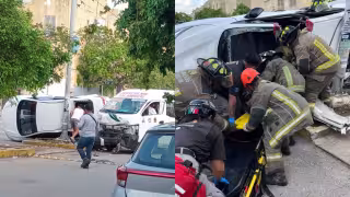 Dos personas quedan prensadas tras aparatoso choque y volcadura en la supermanzana 251 Cancún