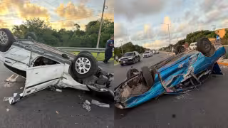 Aparatoso accidente en la carretera federal 307 dejó dos lesionados