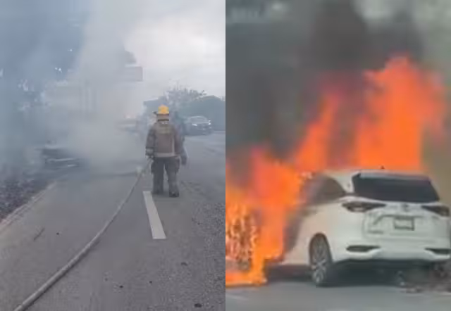 Taxi de Playa del Carmen termina calcinado en la carretera 307 salida a Cancún