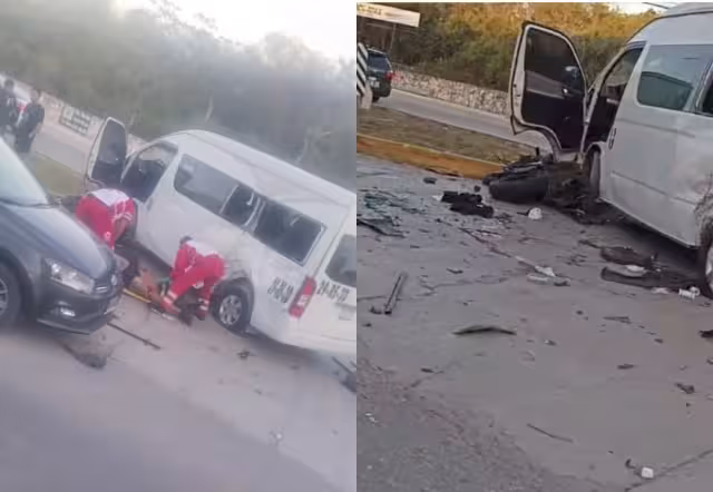 Motociclista se impacta contra van de transporte público en Playa del Carmen