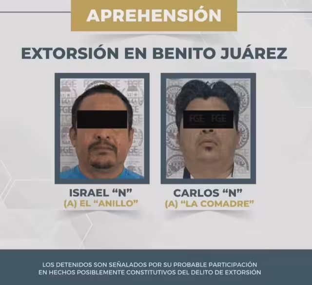 Los detenidos fueron identificados como Israel “N”, alias “Anillo”, y Carlos “N”, alias “La Comadre”