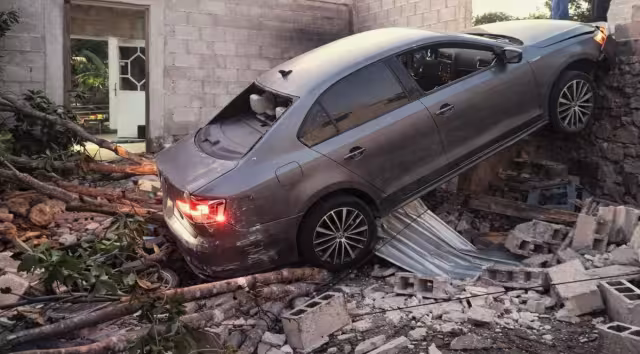 A dar marcha atrás,  vehículo cae en un predio particular en Villamadero,  Seybaplaya
