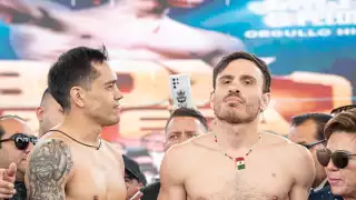 Ambos peleadores previo al pesaje