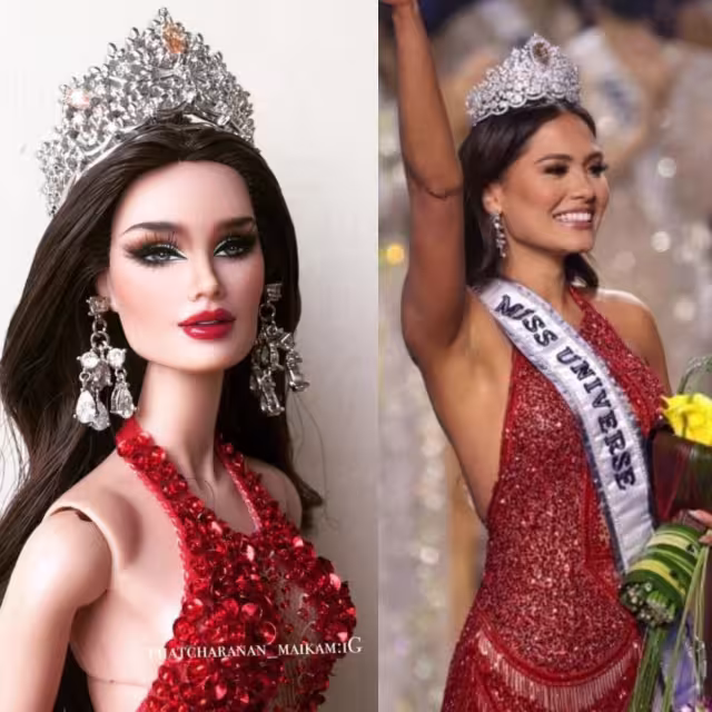 Andrea Meza y la muñeca hecha por una fan