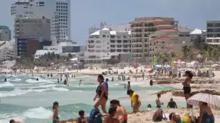 Los bañistas lamentaron que el sargazo dé una mala imagen a las playas de Cancún, pues la mancha café llega hasta la costa
