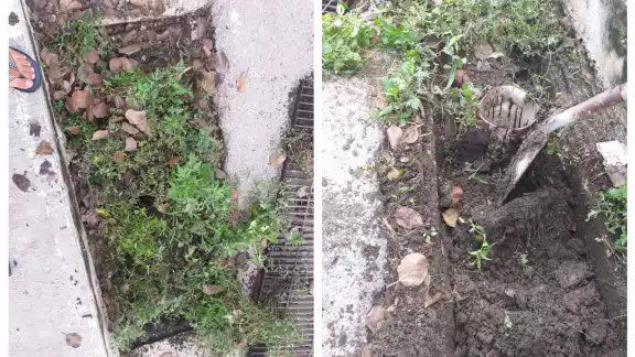 El hombre sacó tres bolsas de lodo del desagüe Foto: Facebook Luis Miguel Lara El hombre sacó tres bolsas de lodo del desagüe Foto: Facebook Luis Miguel Lara