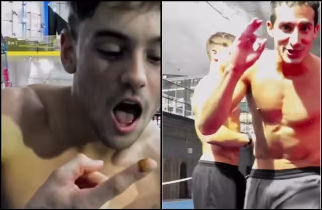 Los clavadistas se dan el tiempo para hacer retos durante sus entrenamientos