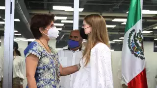 María Fritz Sierra, titular de la Secretaría General del Gobierno, se reunió con encargada de este programa, Lía Bellefontaine en Mérida