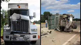 Un duelo de gigantes se registró sobre la carretera Mérida-Campeche, donde uno de ellos terminó volcado