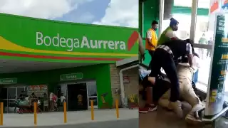 El video muestra cómo fue que los guardias de seguridad del Bodega Aurrerá en la Región 102 de Cancún sometieron a los ladrones