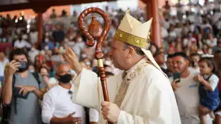 Francisco Coppola, durante la Misa por la Paz en Aguililla