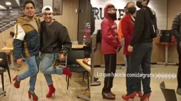 Los hombres que acudieron a una sucursal de McDonald's en Perú esperaron su turno utilizando zapatillas rojas, tal como requería la condición puesta por Sebastián Yatra Los hombres que acudieron a una sucursal de McDonald's en Perú esperaron su turno utilizando zapatillas rojas, tal como requería la condición puesta por Sebastián Yatra