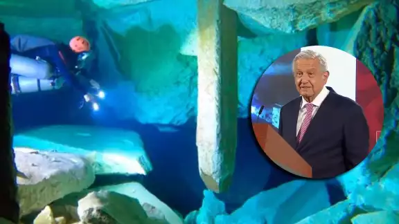 AMLO dejó un cuestionamiento sobre quién colocó esos pilotes dentro de un cenote en Quintana Roo AMLO dejó un cuestionamiento sobre quién colocó esos pilotes dentro de un cenote en Quintana Roo