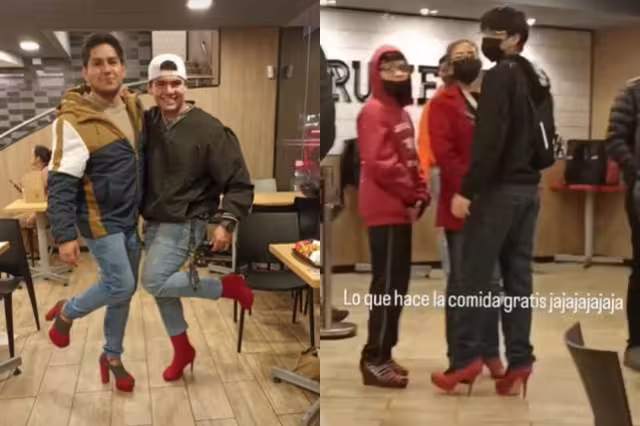 Los hombres que acudieron a una sucursal de McDonald's en Perú esperaron su turno utilizando zapatillas rojas, tal como requería la condición puesta por Sebastián Yatra