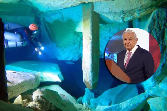 AMLO dejó un cuestionamiento sobre quién colocó esos pilotes dentro de un cenote en Quintana Roo