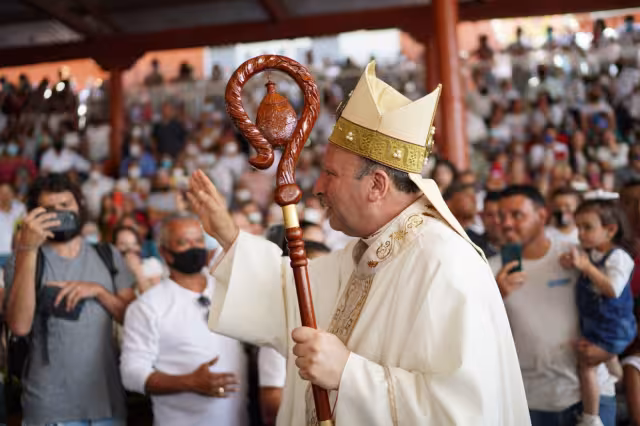 Francisco Coppola, durante la Misa por la Paz en Aguililla