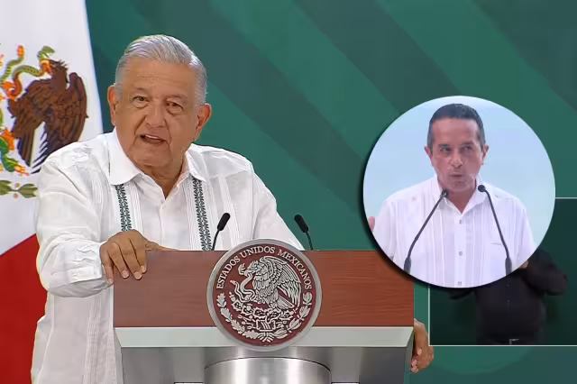 Carlos Joaquín observó a los presentes en la conferencia matutina de AMLO luego de que el Presidente de México lanzara la pregunta sobre su desempeño como Gobernador de Quintana Roo
