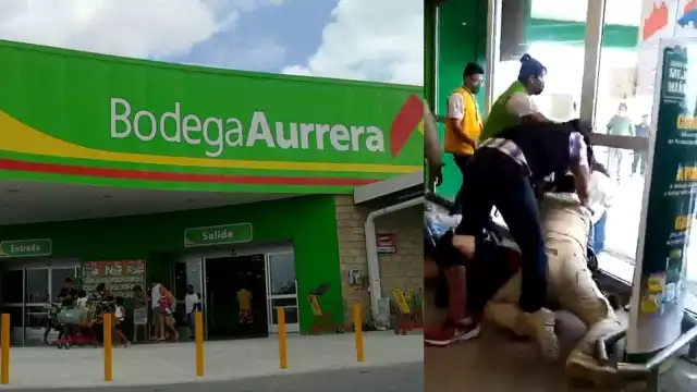 El video muestra cómo fue que los guardias de seguridad del Bodega Aurrerá en la Región 102 de Cancún sometieron a los ladrones
