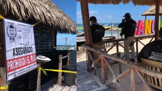 Los elementos de la Policía de Investigación vigilan las instalaciones de Marina Chac Chi en la Zona Hotelera de Cancún