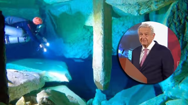 AMLO dejó un cuestionamiento sobre quién colocó esos pilotes dentro de un cenote en Quintana Roo